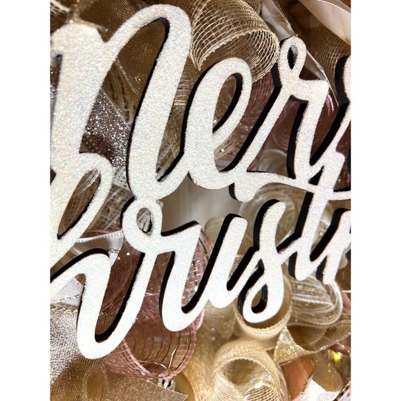 Christmas Snowflake Holiday Ribbon Door Wreath Handmade 22 ins LED W42 Gold Pink - Picture 6 of 12